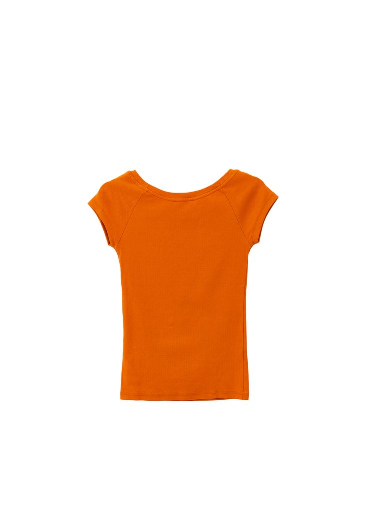 Women Orange Cotton Boat Neck Tshirt