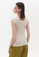 Women Beige Cotton Boat Neck Tshirt