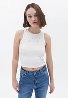 Bayan Krem Halter Yaka Crop Atlet 