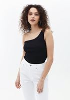 Women Black Single Shoulder Singlet