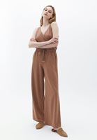 Women Brown Linen Blended Double Breasted Singlet