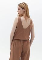 Women Brown Linen Blended Double Breasted Singlet