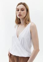 Women White Linen Blended Double Breasted Singlet