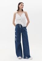Bayan Mavi Ultra Yüksek Bel Wide-Leg Pantolon