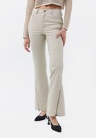 Women Beige Low Rise Vegan Leather Bootcut Pants