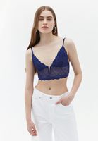 Women Blue Lace Bralet with Neckline Detail