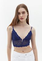 Women Blue Lace Bralet with Neckline Detail