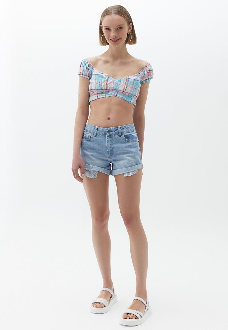 Women Blue Mid Rise Denim Shorts