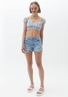Women Blue Mid Rise Denim Shorts