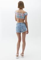 Women Blue Mid Rise Denim Shorts