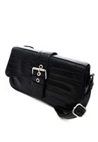 Women Black Crocodile Bag with Buckle Detail