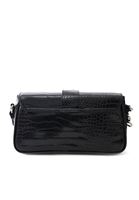 Women Black Crocodile Bag with Buckle Detail