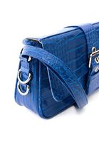 Women Blue Crocodile Bag with Buckle Detail