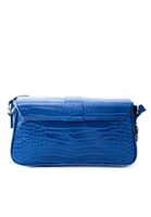 Women Blue Crocodile Bag with Buckle Detail