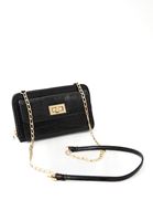 Women Black Crocodile Textured Phone Bag