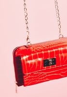 Women Red Crocodile Textured Phone Bag