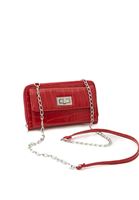 Women Red Crocodile Textured Phone Bag