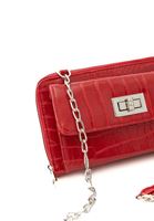 Women Red Crocodile Textured Phone Bag