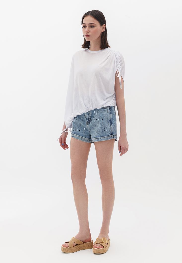 Women White Gathered Oversize Tshirt