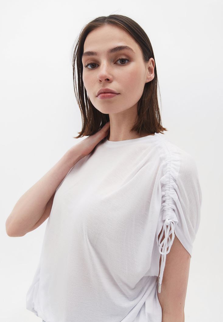 Women White Gathered Oversize Tshirt