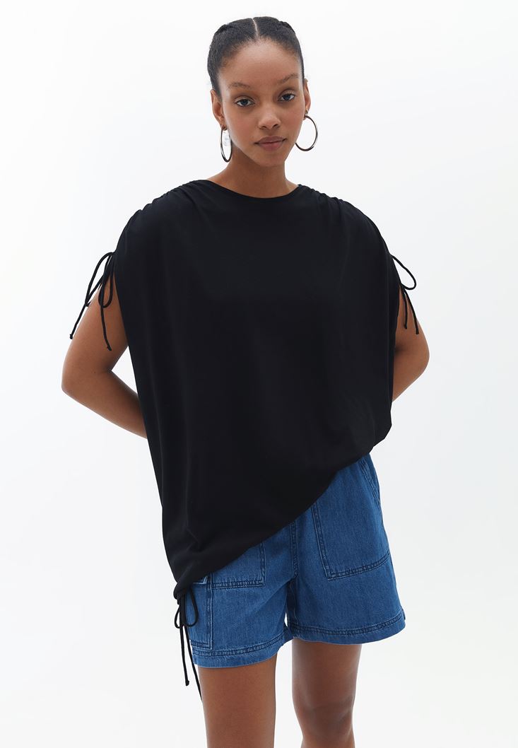 Women Black Oversize Gathered Top