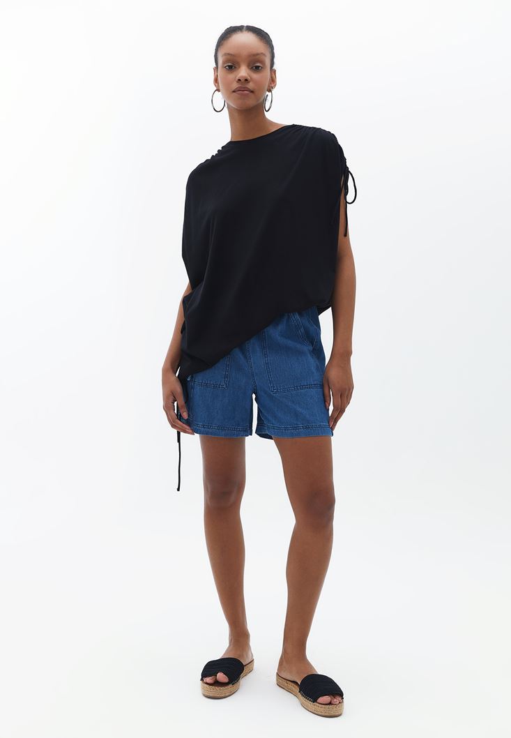 Women Black Oversize Gathered Top