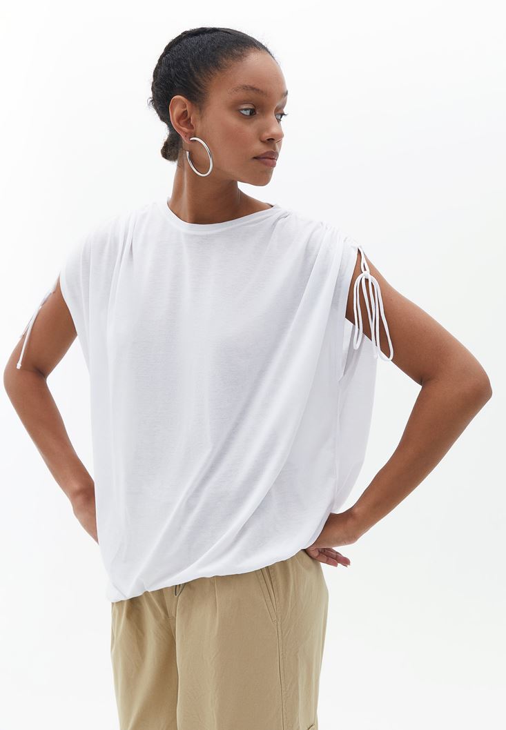 Women White Oversize Gathered Top