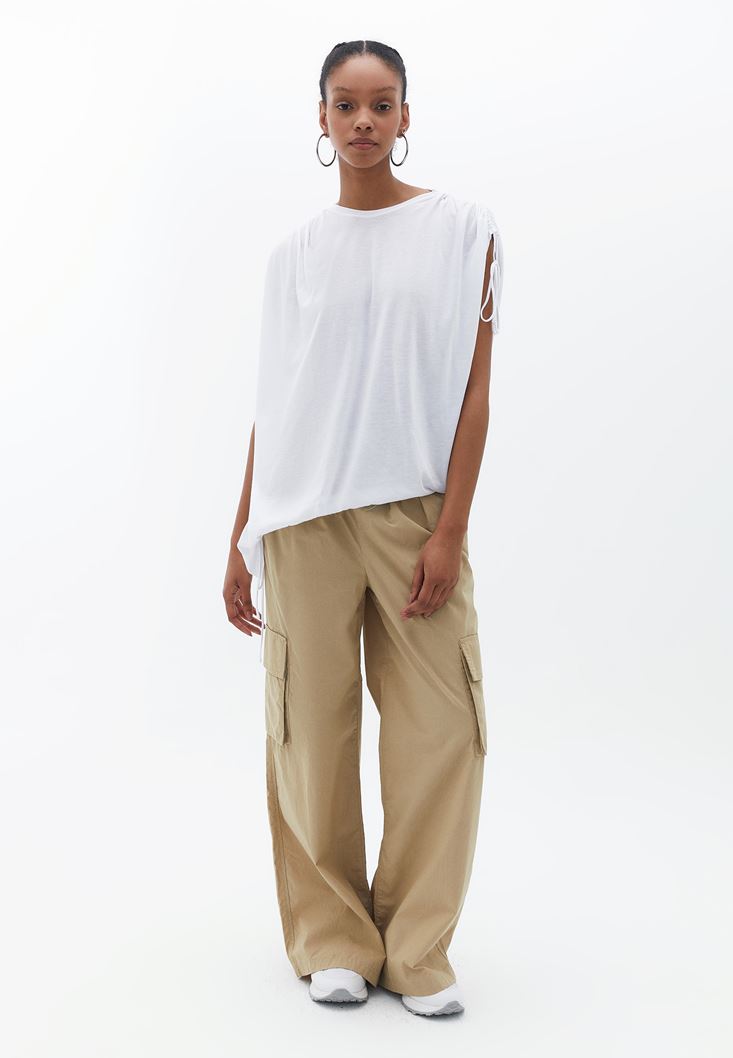 Women White Oversize Gathered Top