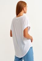 Bayan Beyaz V Yaka Oversize Tişört ( MODAL )