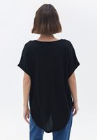 Women Black V-Neck Tshirt with Rhinestone Detail