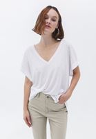 Bayan Beyaz Oversize Taşlı Tişört ( MODAL )