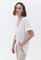 Bayan Beyaz Oversize Taşlı Tişört ( MODAL )