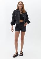 Women Black High Rise Denim Shorts