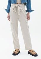 Women Beige Ultra High Rise Straight Fit Cargo Pants