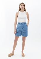 Women Blue Mid Rise Bermuda Shorts