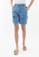 Women Blue Mid Rise Bermuda Shorts