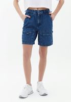 Women Blue Mid Rise Bermuda Shorts