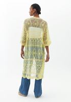 Bayan Sarı Loose-Fit Nakışlı Kimono