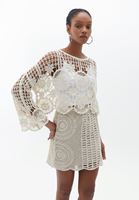 Bayan Krem Ajurlu Crop Bluz