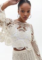 Bayan Krem Ajurlu Crop Bluz