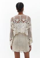 Bayan Krem Ajurlu Crop Bluz