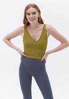 Women Green V-neck Jacquard Seamless Singlet