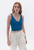 Women Blue V-neck Jacquard Seamless Singlet