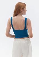 Women Blue V-neck Jacquard Seamless Singlet