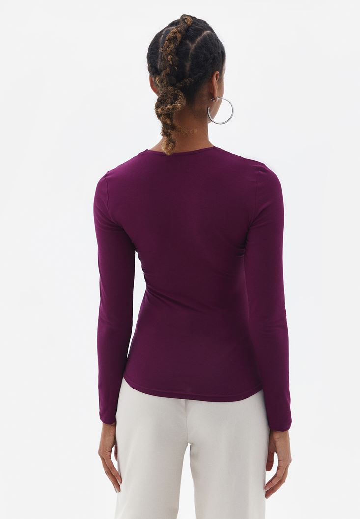 Women Purple Square Neck Tshirt with Long Sleeves