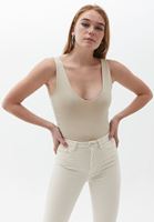 Women Beige V-neck Singlet with Strap Detail