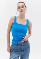 Women Blue Stretch Square Neck Singlet