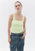 Women Green Stretch Square Neck Singlet