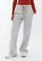 Women Cream Cotton Mid Rise Pants