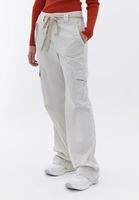 Women Cream Cotton Mid Rise Pants